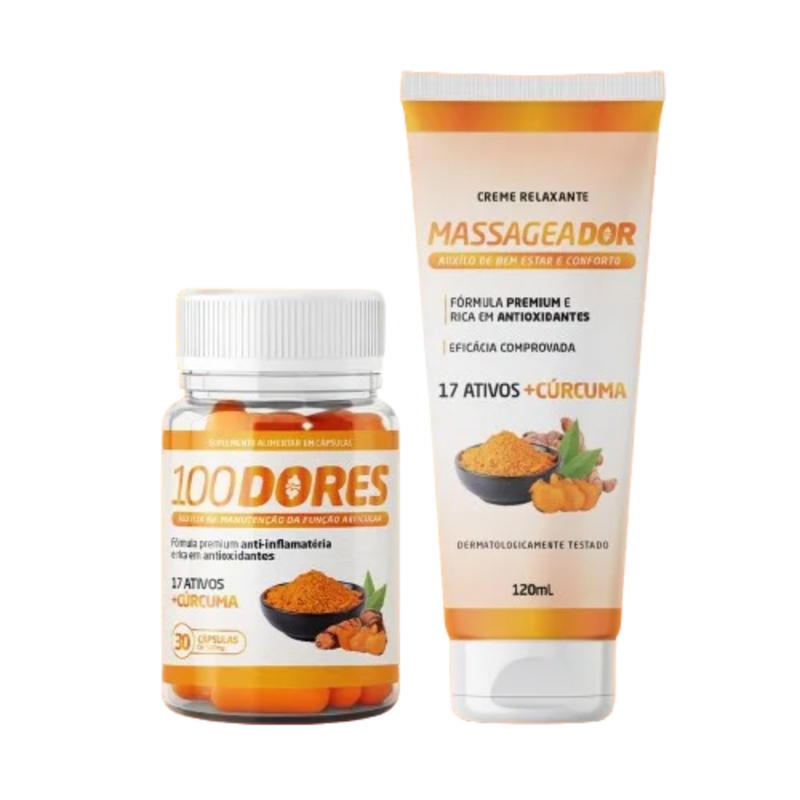 100 Dores Com Creme Massageador Relaxante Cúrcuma 120ml - Compre 1 Leve 2 + Frete Grátis